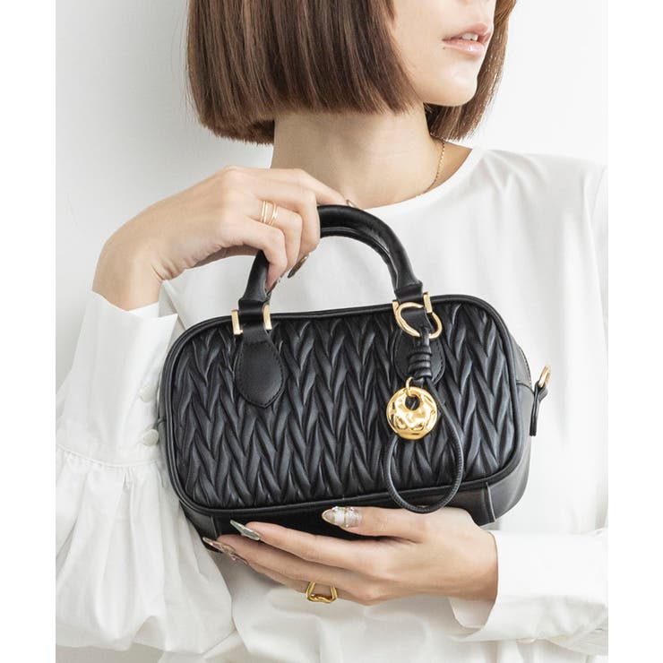 ブラック | 【オールシーズン/コンパクト/2way】チャーム付き2wayミニボストンバッグ | TRYSIL