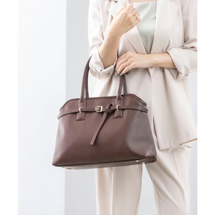 ブラウン | 【オールシーズン/A4/通勤通学】ベルトデザイン横型A4トートバッグ | TRYSIL