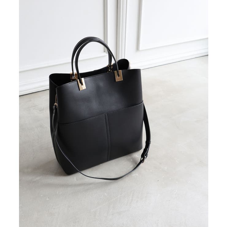 ブラック | 【A4/通勤/お仕事】ダブルポケット縦型A4トートバッグ | TRYSIL