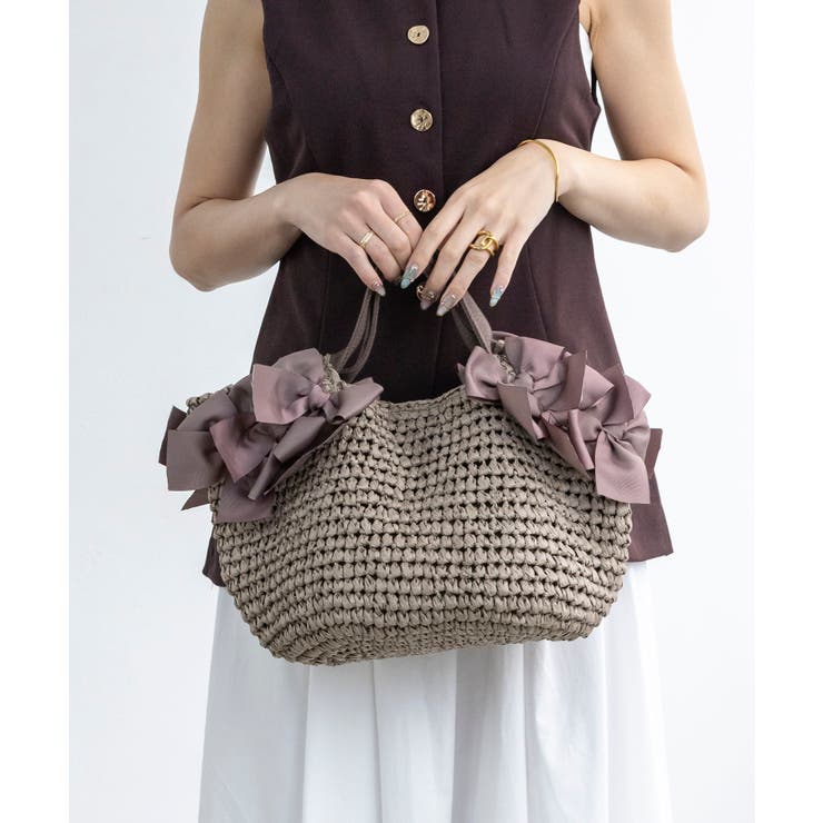 モカ | 【デイリー/カゴバッグ/ミディアムサイズ】サイドリボンペーパートートバッグ | TRYSIL