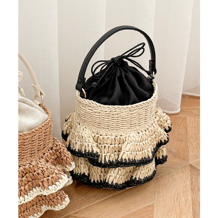 ブラック | 【デイリー/カゴバッグ/コンパクト】フリル2wayかごバッグ | TRYSIL