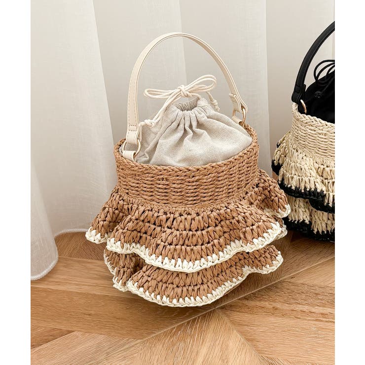 ベージュ | 【デイリー/カゴバッグ/コンパクト】フリル2wayかごバッグ | TRYSIL