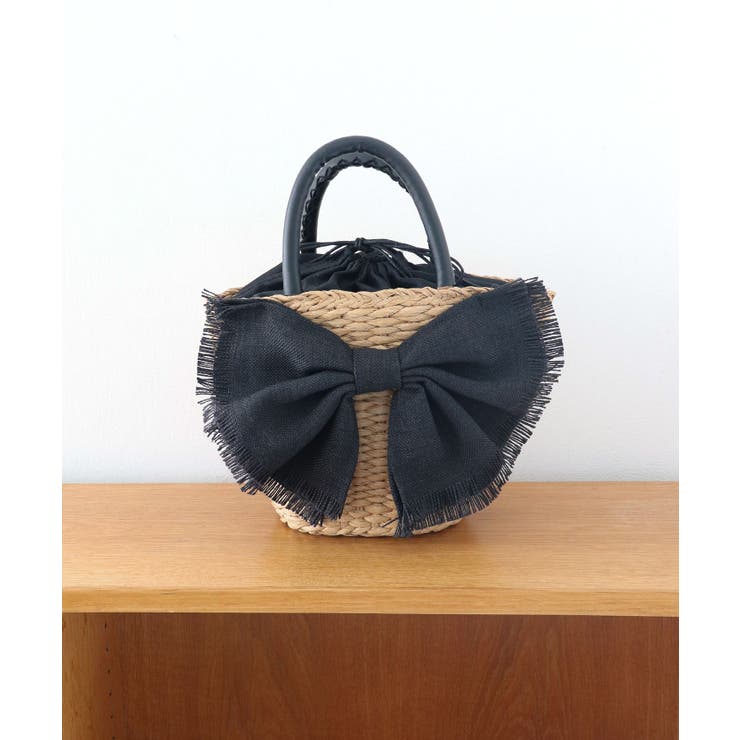 ブラック | 【デイリー/カゴバッグ/ミディアムサイズ】リボンかごバッグ | TRYSIL