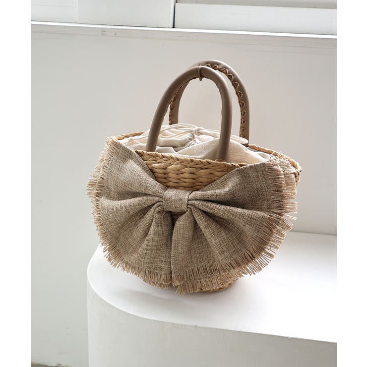 ベージュ | 【デイリー/カゴバッグ/ミディアムサイズ】リボンかごバッグ | TRYSIL