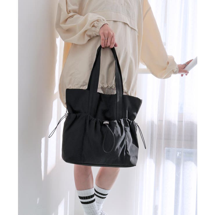 ブラック | ギャザーポケットトートバッグ | TRYSIL
