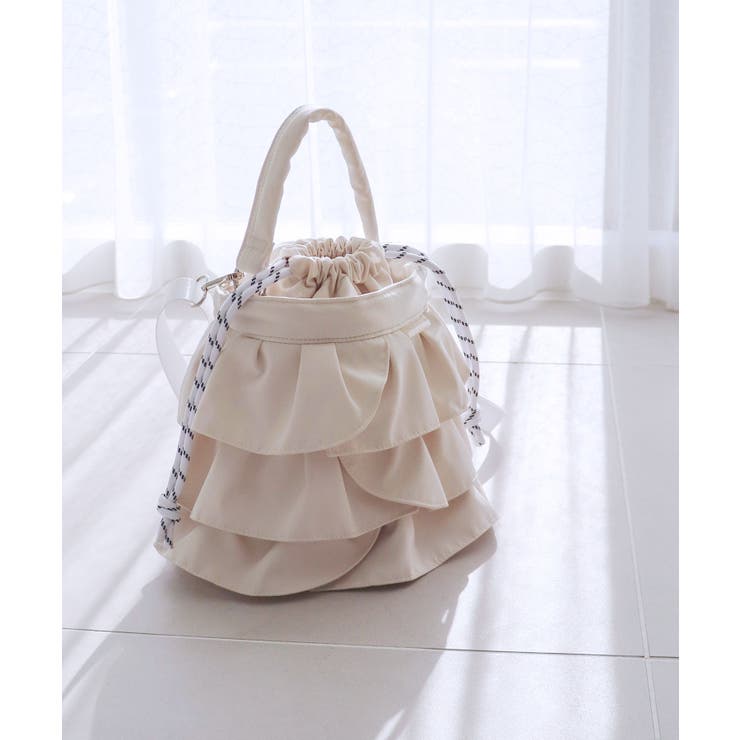 アイボリー | 【2way/デイリー/オールシーズン】2wayフリル巾着バッグ | TRYSIL