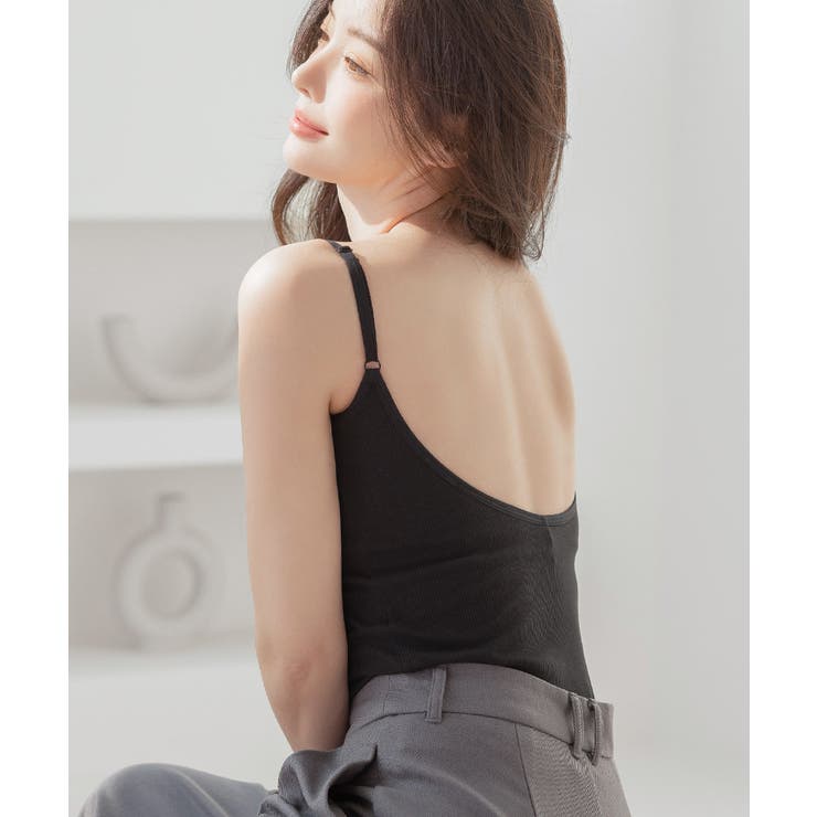 細リブ/ブラック | カップ付きバックオープンブラトップ《BRAmone Fashion Easy》 | tu-hacci 