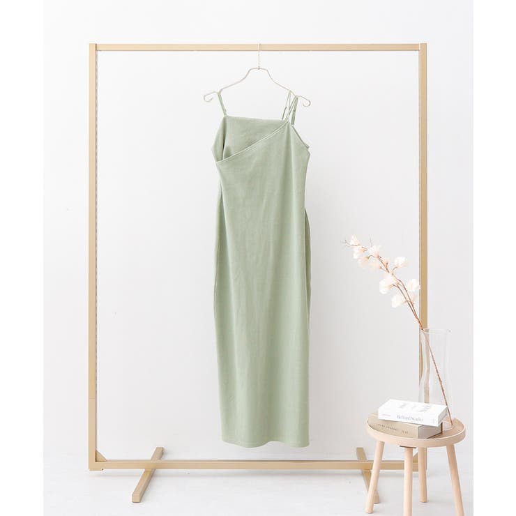 ミドル丈/ライトカーキ | 2wayリブカップ付きワンピース プレーン/アシメタイプ【ミドル/ロング丈】 | tu-hacci 