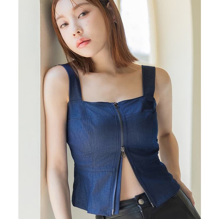 インディゴデニム | ジップデニムカップ付きビスチェ《BRAmone Fashion Glamorou… | tu-hacci 