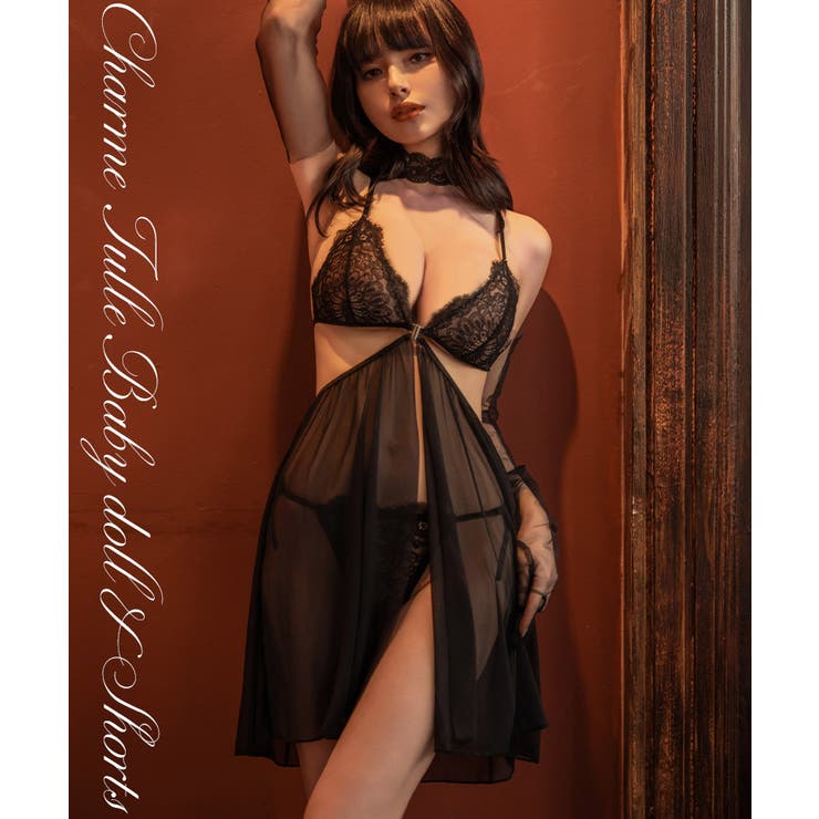 シャルムチュールベビードール＆サイドリボンTバックショーツ＆レースチョーカー | tu-hacci  | 詳細画像8 