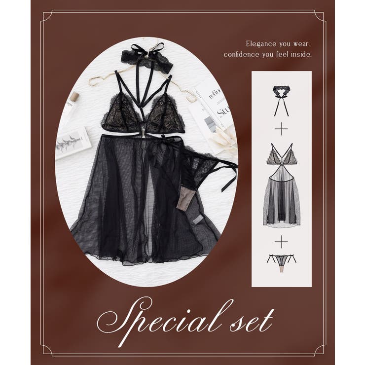 シャルムチュールベビードール＆サイドリボンTバックショーツ＆レースチョーカー | tu-hacci  | 詳細画像10 