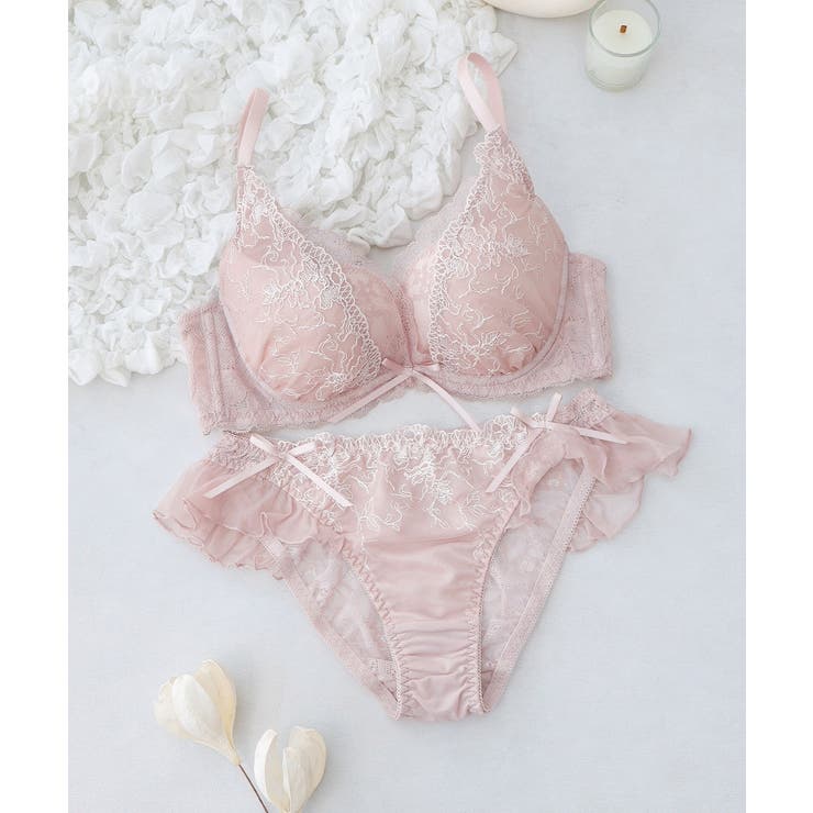 ピンクベージュ/Bタイプ | 痛くない脇高谷間ブラ&ショーツ～Leeneシリーズ～ フルールシャワーカシュクー… | tu-hacci 