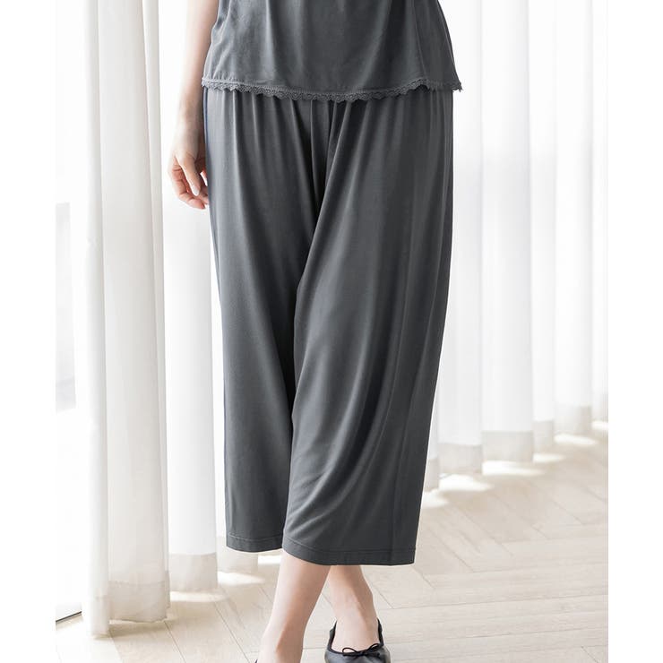 チャコールグレー | ナイトブラキャミお揃いクロップドパンツ ルームウェア 部屋着 | tu-hacci 