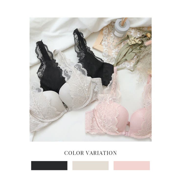 ブラジャーショーツフロントホック谷間《グレイスエールフロントホックブラ&ショーツ》3colorピンクグレイッシュベージュブラック盛れる寄せ小胸ブラ送料無料ブラショーツセット上下セット下着インナー【tu-hacci】