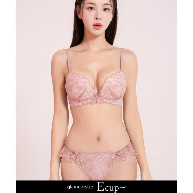 ピンク/Aタイプ | 《ぷにぷにブラ》リボンレースブラ＆ショーツ【グラマーサイズ】 | tu-hacci 