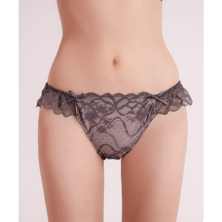 チャコールグレー | 《ぷにぷにブラ》リボンレースフルバックショーツ | tu-hacci 