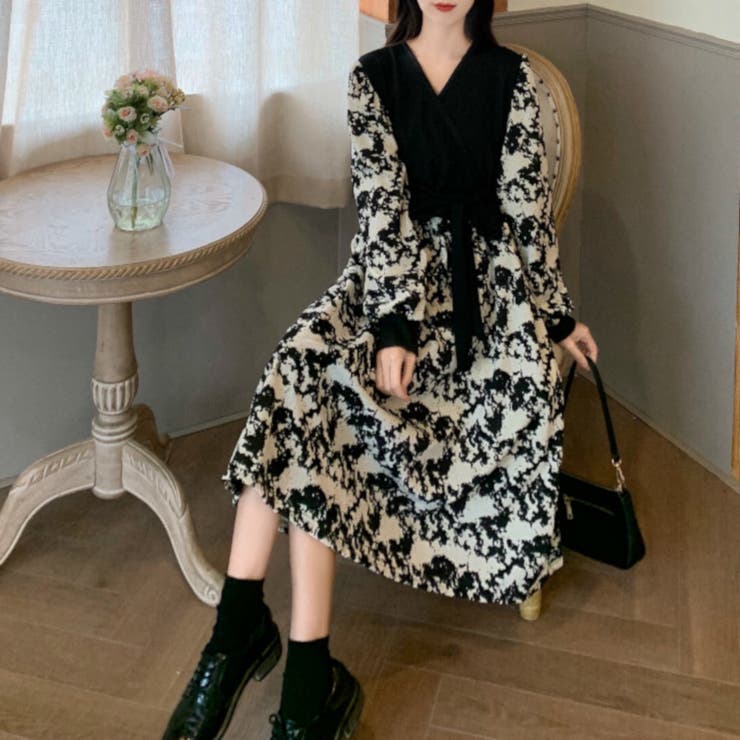 ブラック | ワンピース ワンピ 長袖 レイヤード風 カジュアル レディース | TwoGates 