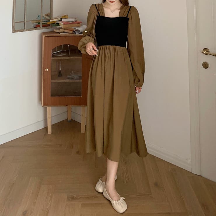 ブラウン | ワンピース ワンピ 長袖 重ね着風 レディース | TwoGates 