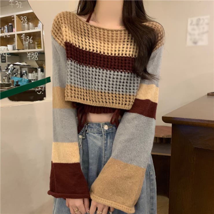 ニット セーター トップス 長袖 ボーダー ショート丈 2点セット レディース[品番：NMSW0006473]｜TwoGates  （ツーゲート）のレディースファッション通販｜SHOPLIST（ショップリスト）