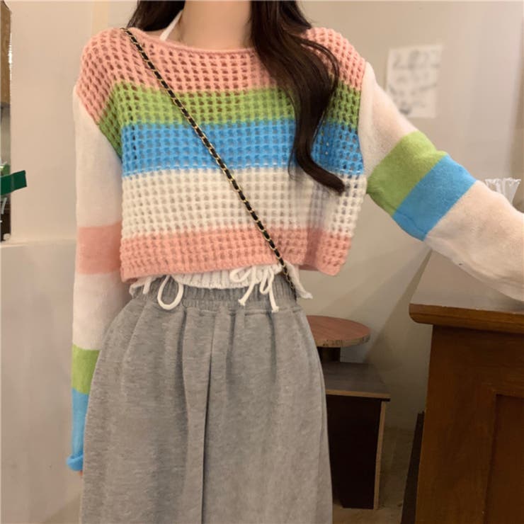 ニット セーター トップス 長袖 ボーダー ショート丈 2点セット レディース[品番：NMSW0006473]｜TwoGates  （ツーゲート）のレディースファッション通販｜SHOPLIST（ショップリスト）