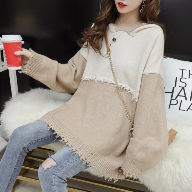 トップス パーカー 長袖 ニット フード付 レディース[品番 トップス パーカー 長袖 ニット フード付 レディース[品番