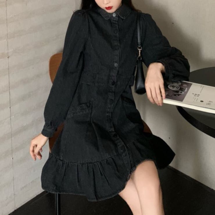 再入荷 モード  デニム  ドレス ワンピース 長袖 デニムワンピース デニム ワンピース ドレス. モード系 古着女子