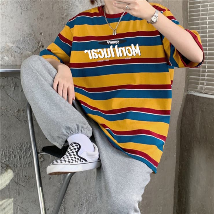 カットソー ボーダー Tシャツ 半袖 トップス ビッグシルエット レディース | TwoGates  | 詳細画像3 