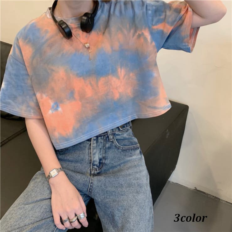 カットソー Tシャツ 半袖 ショート丈 トップス タイダイ柄 レディース