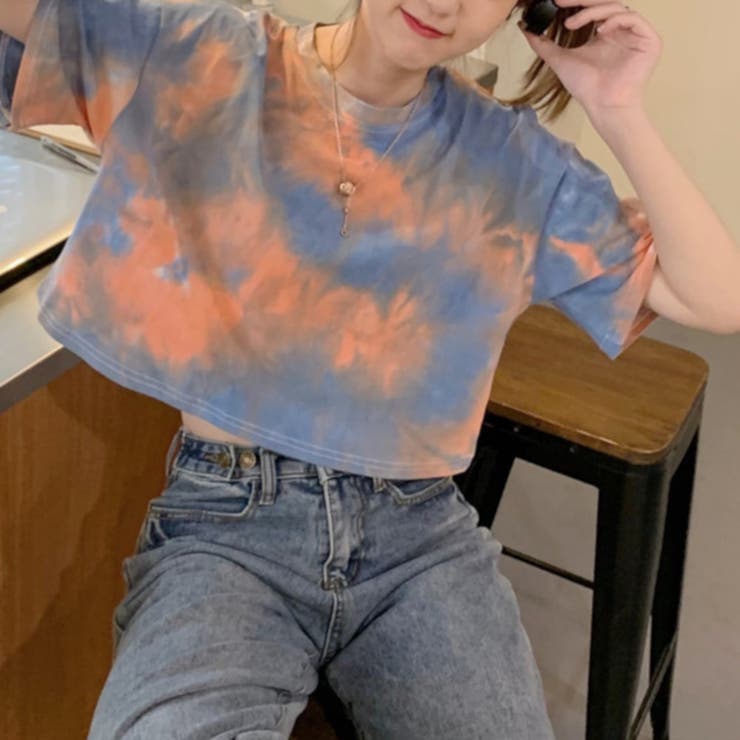 sharespirit タイダイ　カットソー　長袖トップス　グランジ リフ Riff タイダイ柄 ショート丈トップス Tシャツ クロップド丈
