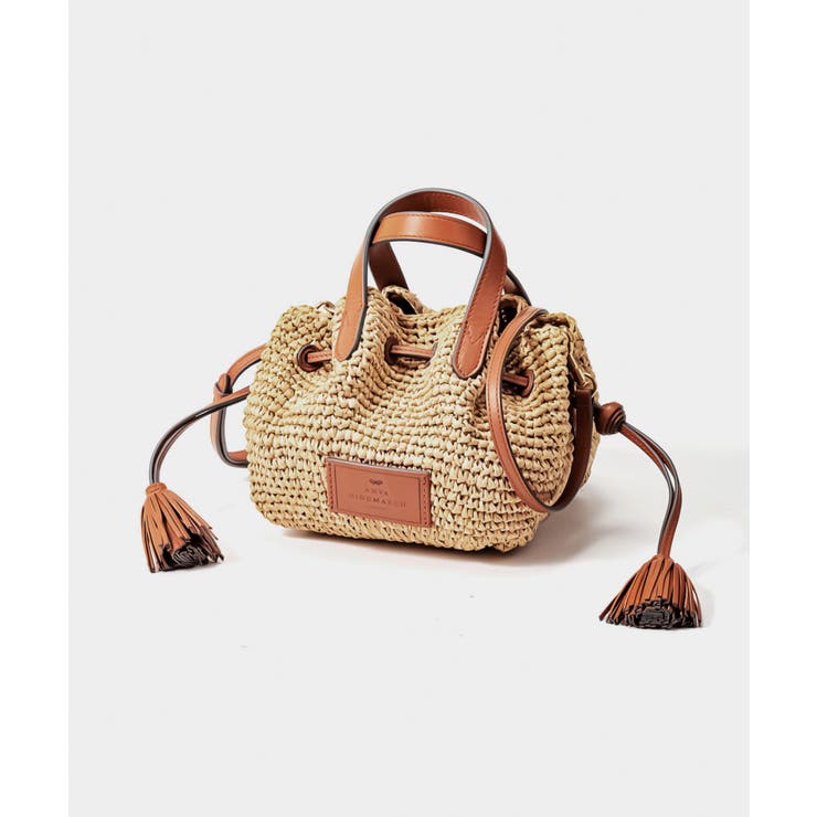 アニヤハインドマーチANYAHINDMARCH5050925163545ショルダーバッグレディースバッグミニショルダーかごバッグ斜め掛けラフィアレザードローストリングカジュアルロゴお出かけハンドバッグ2wayプレゼントお祝い肩掛けナチュラル