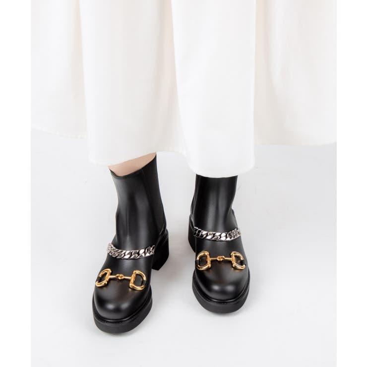 グッチGUCCI67039317K10ブーツレディースシューズチェルシーブーツウィメンズチェーン付きローヒールレザーホースビットラグジュアリーエレガントカジュアルギフトプレゼントブラック23.0～24.5cm
