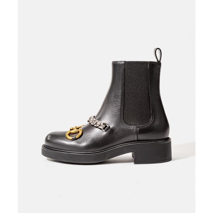 グッチGUCCI67039317K10ブーツレディースシューズチェルシーブーツウィメンズチェーン付きローヒールレザーホースビットラグジュアリーエレガントカジュアルギフトプレゼントブラック23.0～24.5cm