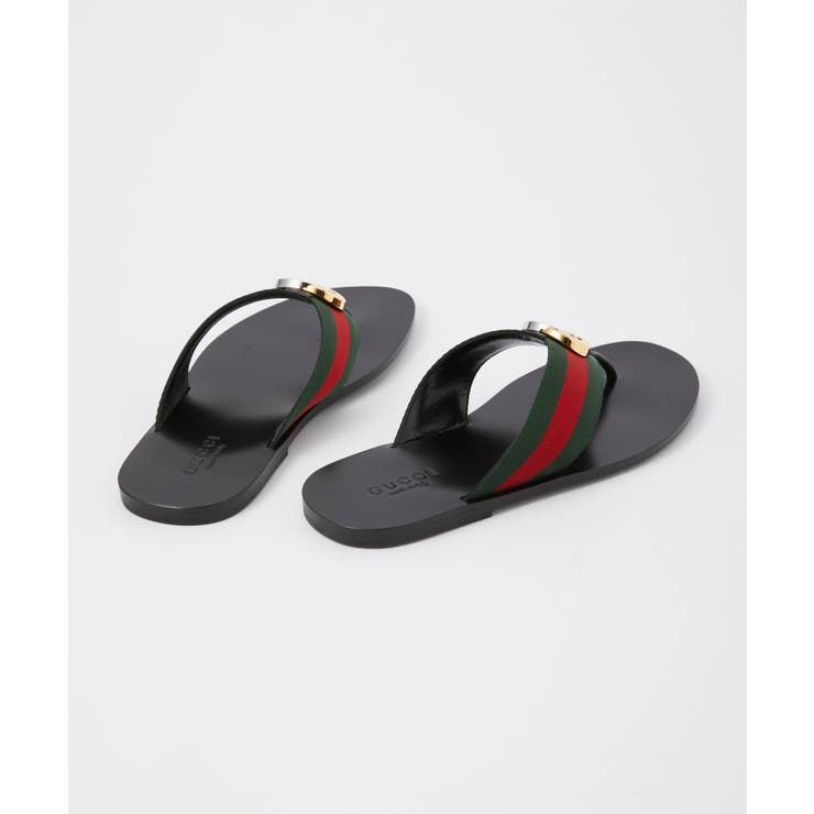 グッチGUCCI630307H9020サンダルメンズシューズトングサンダルウェブ付きレザークラシカルフラットストライプストラッププレゼントギフト靴ブラック27.0～28.5cm