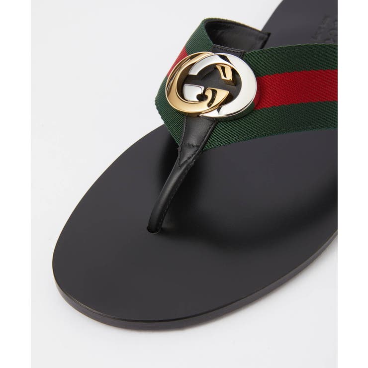 グッチGUCCI630307H9020サンダルメンズシューズトングサンダルウェブ付きレザークラシカルフラットストライプストラッププレゼントギフト靴ブラック27.0～28.5cm