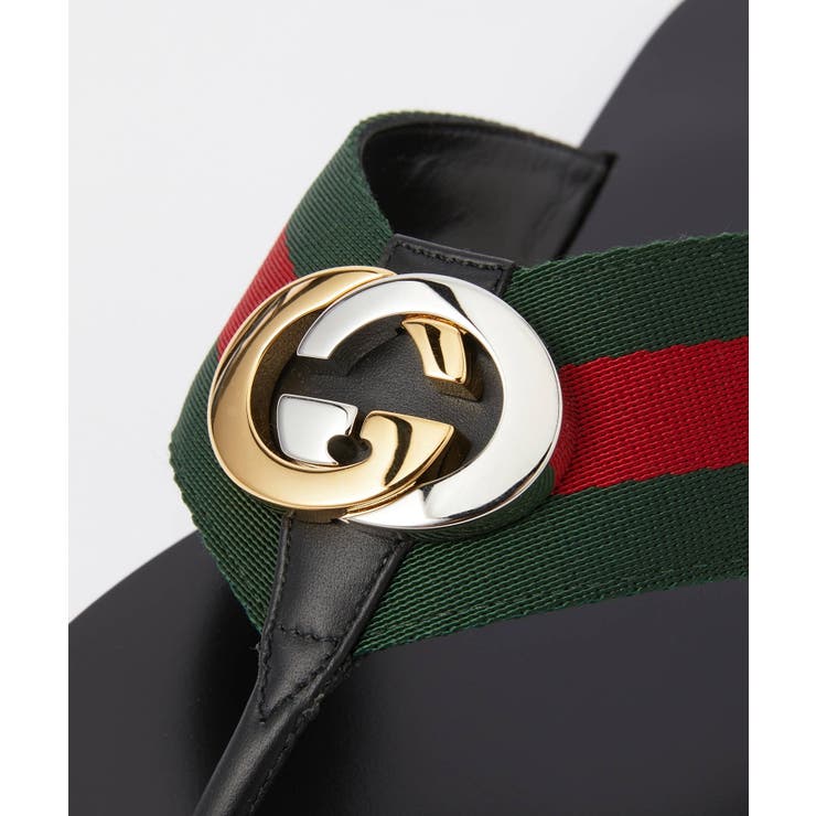 グッチGUCCI630307H9020サンダルメンズシューズトングサンダルウェブ付きレザークラシカルフラットストライプストラッププレゼントギフト靴ブラック27.0～28.5cm