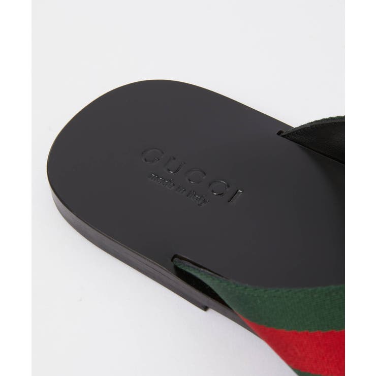 グッチGUCCI630307H9020サンダルメンズシューズトングサンダルウェブ付きレザークラシカルフラットストライプストラッププレゼントギフト靴ブラック27.0～28.5cm