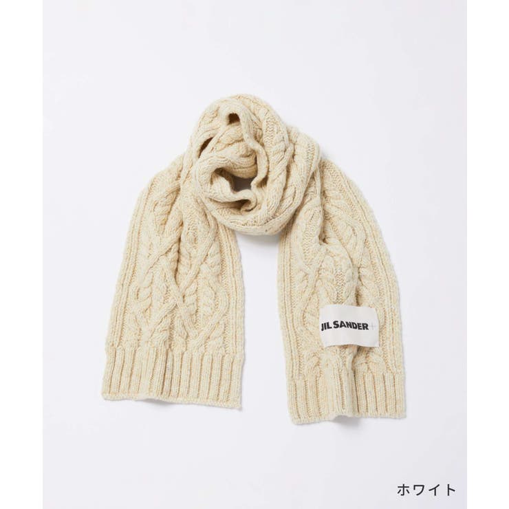 ジルサンダープラスJILSANDER+J40TE0007J14522マフラーレディースファッション小物ウールストールブランドロゴラベルスカーフケーブルニットチャンキーメリノおしゃれ秋冬防寒暖かいCHUNKYMERINOCABLEKNITSCARFホワイトダークネイビー
