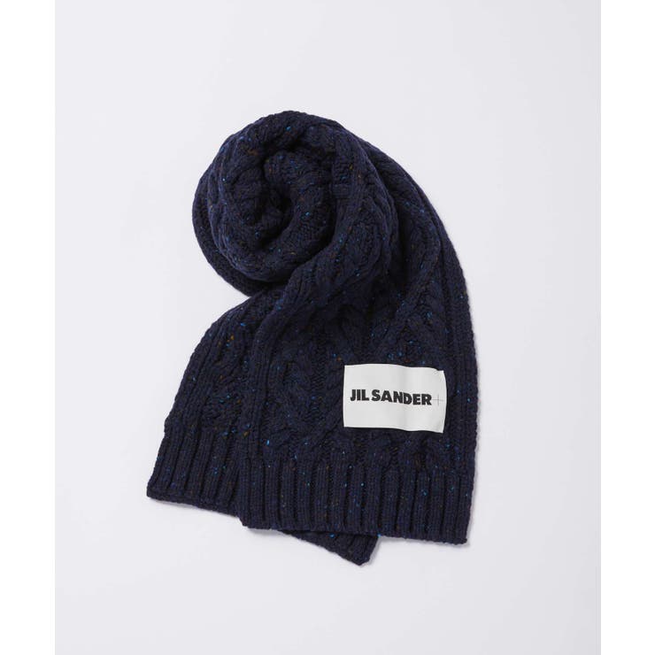 ジルサンダープラスJILSANDER+J40TE0007J14522マフラーレディースファッション小物ウールストールブランドロゴラベルスカーフケーブルニットチャンキーメリノおしゃれ秋冬防寒暖かいCHUNKYMERINOCABLEKNITSCARFホワイトダークネイビー