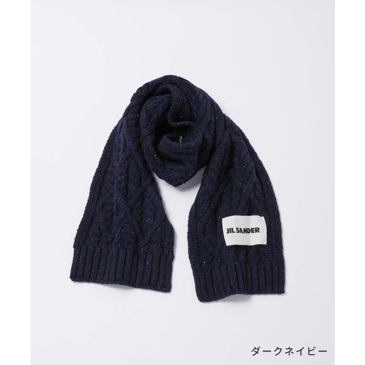 ジルサンダープラスJILSANDER+J40TE0007J14522マフラーレディースファッション小物ウールストールブランドロゴラベルスカーフケーブルニットチャンキーメリノおしゃれ秋冬防寒暖かいCHUNKYMERINOCABLEKNITSCARFホワイトダークネイビー