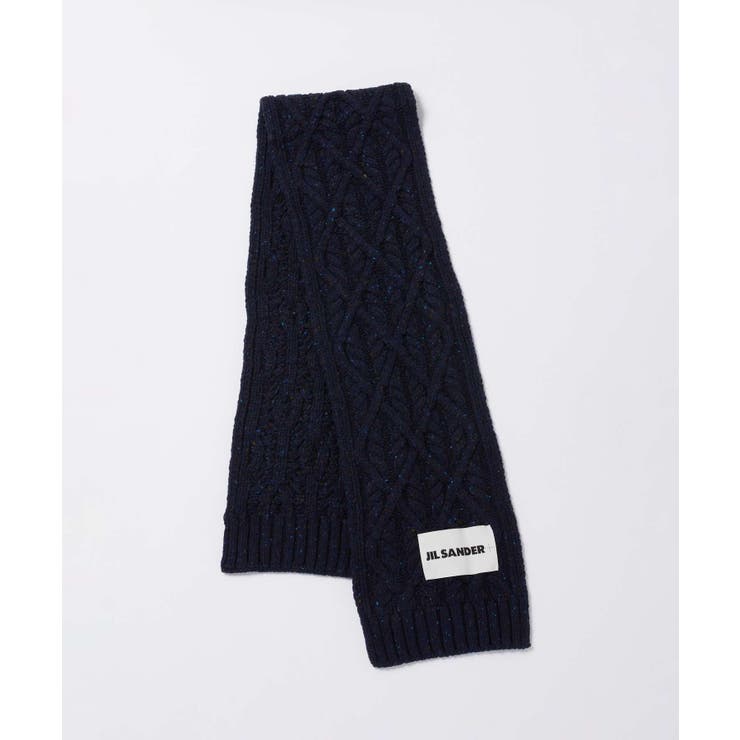 ジルサンダープラスJILSANDER+J40TE0007J14522マフラーレディースファッション小物ウールストールブランドロゴラベルスカーフケーブルニットチャンキーメリノおしゃれ秋冬防寒暖かいCHUNKYMERINOCABLEKNITSCARFホワイトダークネイビー