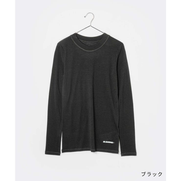 ジルサンダープラスJILSANDER+J40GC0022J70021Tシャツレディーストップス長袖ロングTシャツクルーネックカットソーテクニカルウールロンTロゴ大きいサイズありブラックナチュラルXSSMLXL