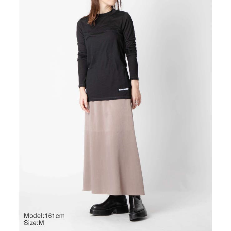 ジルサンダープラスJILSANDER+J40GC0022J70021Tシャツレディーストップス長袖ロングTシャツクルーネックカットソーテクニカルウールロンTロゴ大きいサイズありブラックナチュラルXSSMLXL