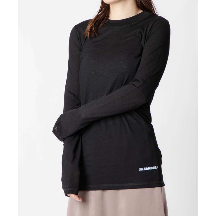 ジルサンダープラスJILSANDER+J40GC0022J70021Tシャツレディーストップス長袖ロングTシャツクルーネックカットソーテクニカルウールロンTロゴ大きいサイズありブラックナチュラルXSSMLXL