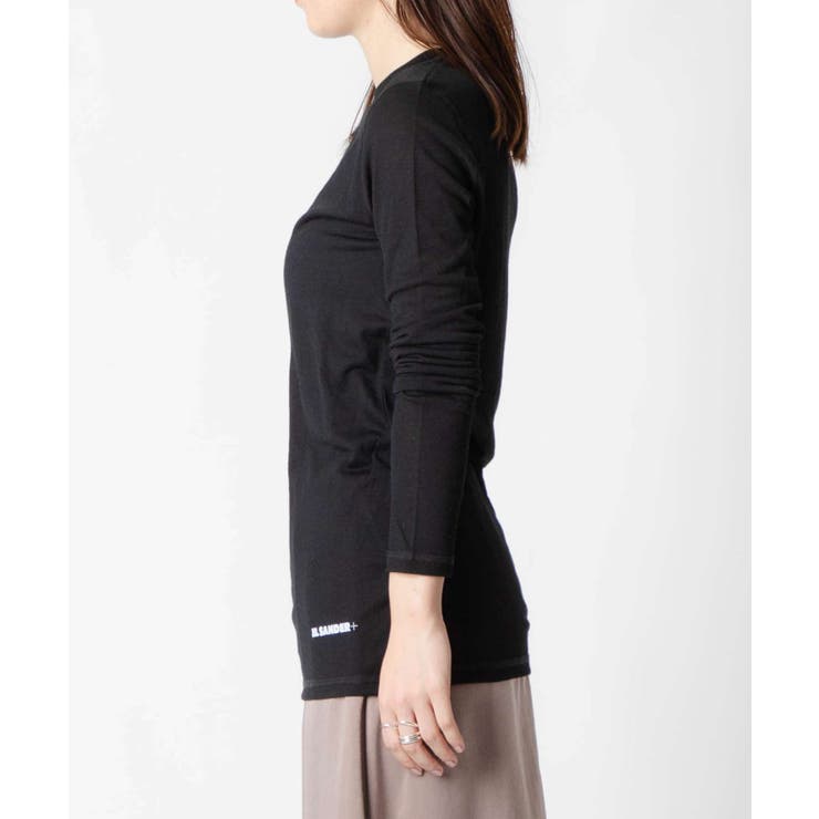 ジルサンダープラスJILSANDER+J40GC0022J70021Tシャツレディーストップス長袖ロングTシャツクルーネックカットソーテクニカルウールロンTロゴ大きいサイズありブラックナチュラルXSSMLXL