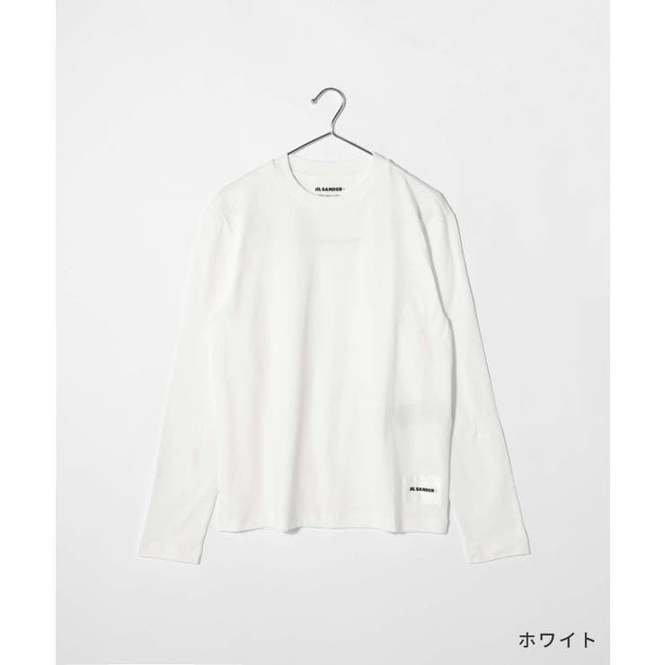 ジルサンダープラスJILSANDER+J40GC0002J45048Tシャツレディーストップス長袖ロングTシャツクルーネックカットソーコットンロンTロゴラベル大きいサイズありブラックホワイトXSSMLXL