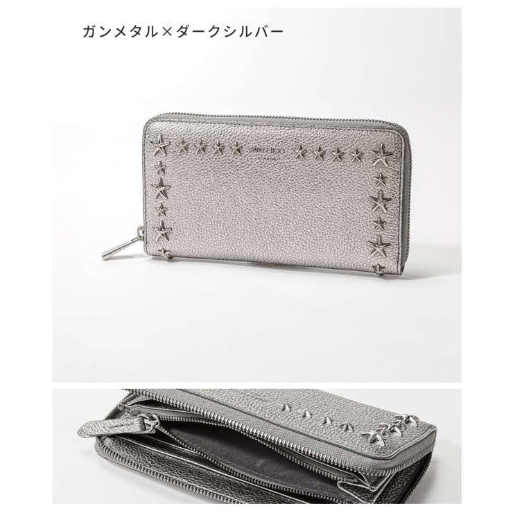 ジミーチュウJIMMYCHOOPIPPAUUR長財布ピッパレディース財布ロングウォレットレザー本革ロゴスタースタッズメタリックプレゼントラウンドファスナーブランドおしゃれギフト誕生日シンプルお祝い記念ファッションガンメタルライトゴールド