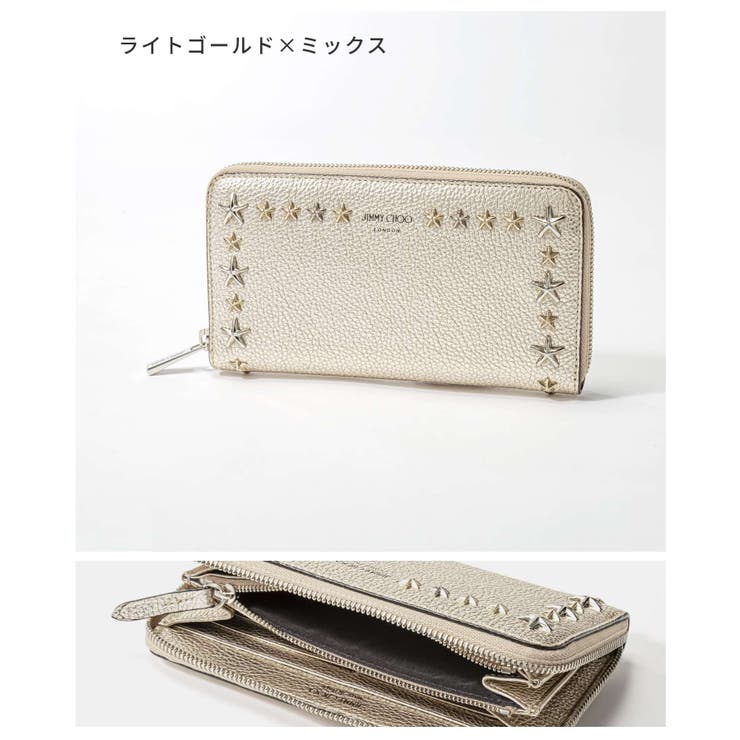ジミーチュウJIMMYCHOOPIPPAUUR長財布ピッパレディース財布ロングウォレットレザー本革ロゴスタースタッズメタリックプレゼントラウンドファスナーブランドおしゃれギフト誕生日シンプルお祝い記念ファッションガンメタルライトゴールド