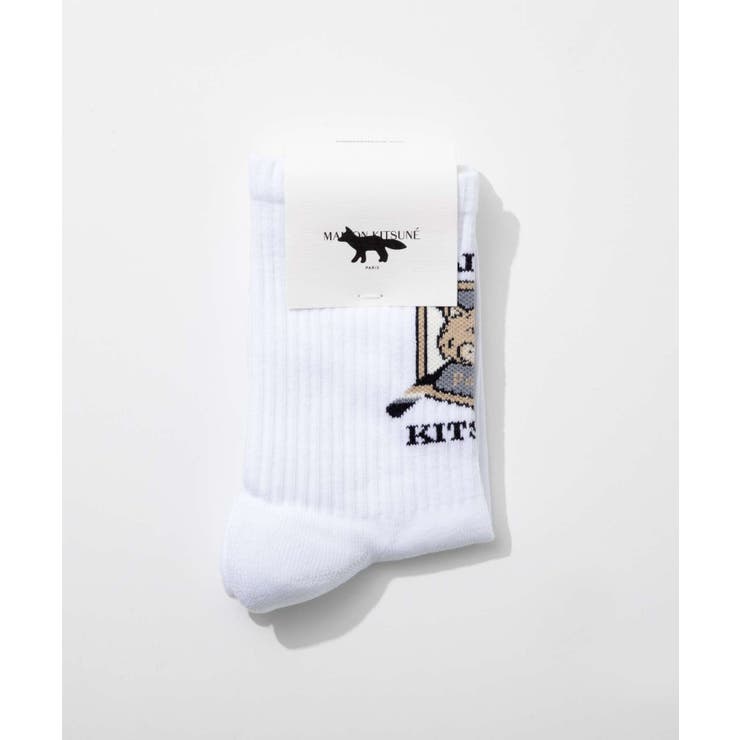 メゾンキツネMAISONKITSUNELM06405KT0010靴下FOXBLAZONSPORTYSOCKSメンズファッション小物フォックスブレイゾンスポーティソックスシンプルロゴコットンくつ下アンクル無地プレゼントギフトホワイト36/39、40/45