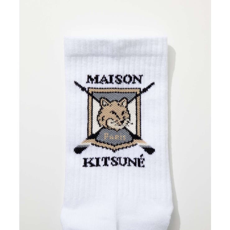 メゾンキツネMAISONKITSUNELM06405KT0010靴下FOXBLAZONSPORTYSOCKSメンズファッション小物フォックスブレイゾンスポーティソックスシンプルロゴコットンくつ下アンクル無地プレゼントギフトホワイト36/39、40/45
