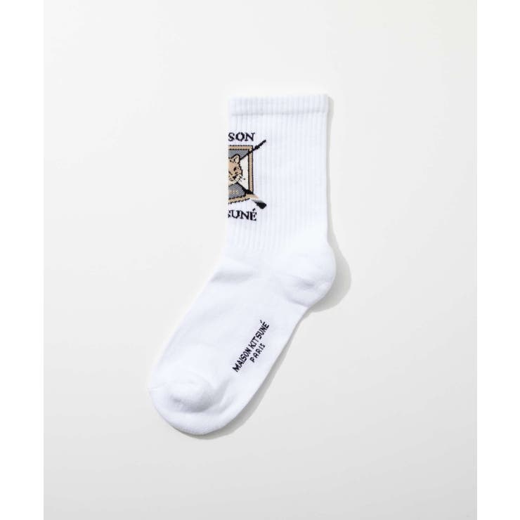 メゾンキツネMAISONKITSUNELM06405KT0010靴下FOXBLAZONSPORTYSOCKSメンズファッション小物フォックスブレイゾンスポーティソックスシンプルロゴコットンくつ下アンクル無地プレゼントギフトホワイト36/39、40/45